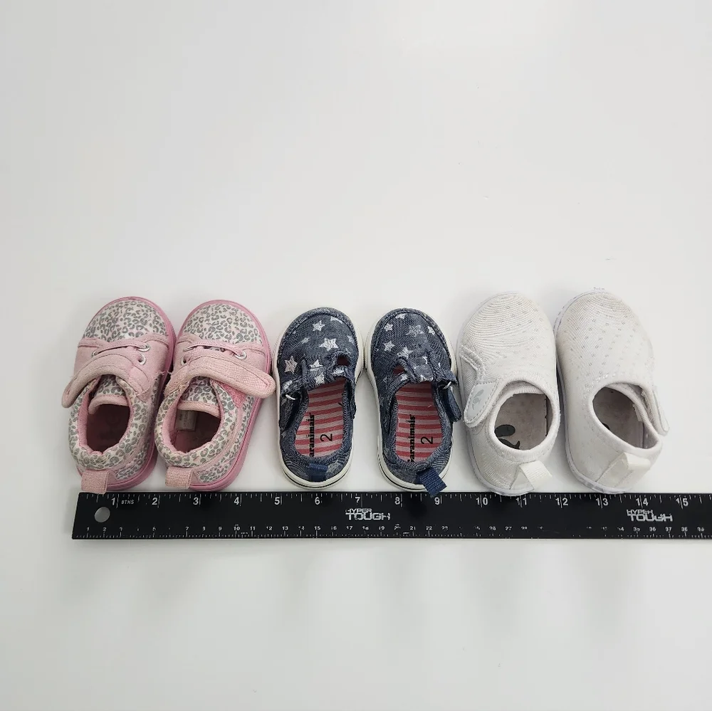 Infant Baby Girl Size 2 Shoe‎ Bundle Lot - 3 Pairs Pink, Blue, and White